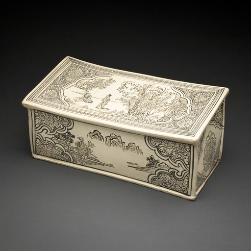 Rectangular Pillow with Figural and Landscape Scenes, Double-Lotus Medallions, and (back) Tiger Seated by Trees