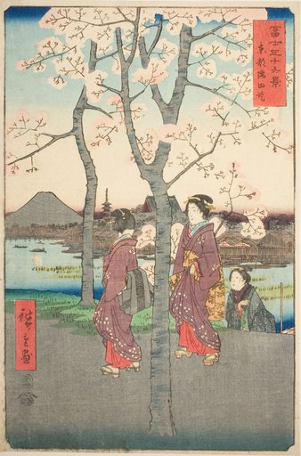 The Sumida Embankment in the Eastern Capital (Toto Sumida zutsumi), from the series "Thirty-six Views of Mount Fuji (Fuji sanjurokkei)"