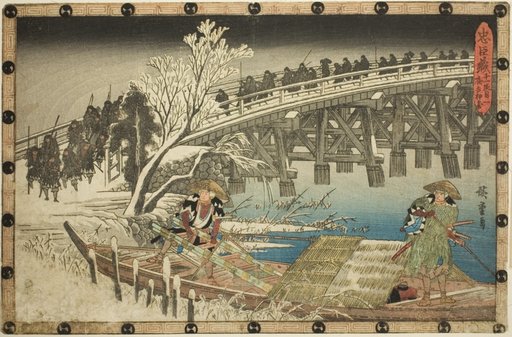 Act 11, Part 1: The Approach to the Night Attack (Juichidanme ichi, yochi oshiyose), from the series "The Revenge of the Loyal Retainers (Chushingura)"