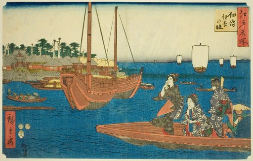 The Sumiyoshi Shrine on Tsukuda Island (Tsukuda Sumiyoshi no yashiro), from the series "Famous Places in Edo (Edo meisho)"