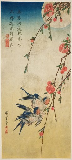 Swallows, pleach blossoms, and full moon