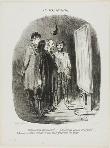 “- How do you find this saint there.... I tried to not make him look too conventional.... The bourgeois: - I quite agree, a Saint never should look short winded,” plate 80 from Les Bons Bourgeois