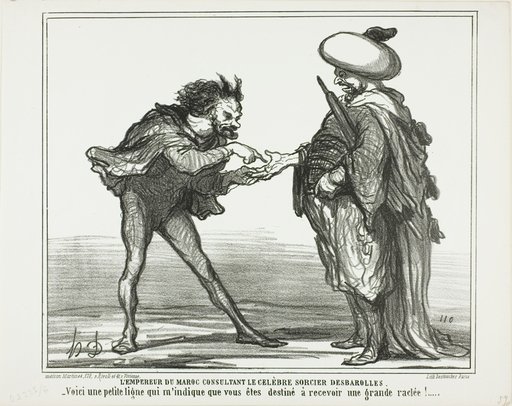 The Emperor of Morocco in Consultation With the Famous Magician Desbarolles. “- This small line here indicates to me that you are going to get a royal thrashing!,” plate 126 from Actualités