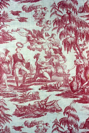 America Presenting at the Altar of Liberty Medallions of Her Illustrious Sons (Furnishing Fabric)