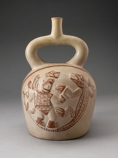 Stirrup Spout Vessel with Raised Mythic Battle Motifs