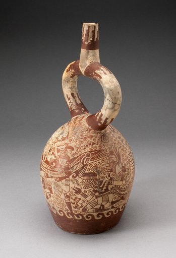 Stirrup Vessel with Fineline Painting Depicting Warriors in an Aquatic Scene