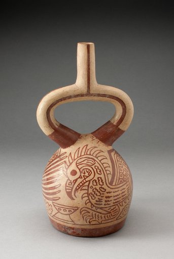 Stirrup Spout Vessel with Fineline Bird Motifs