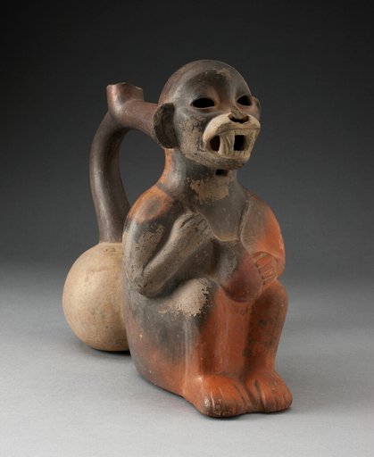 Double Vessel in the Form of a Seated Monkey with Coca Bag Around Neck