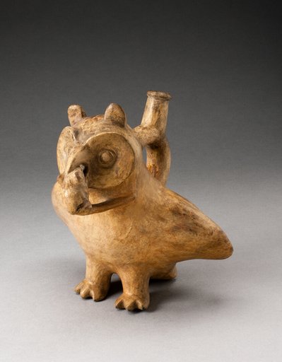 Handle Spout Vessel in Form of an Owl Eating a Mouse