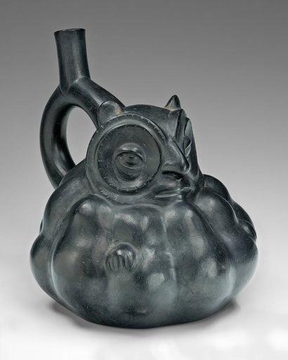 Handle Spout Vessel in the Form of an Owl with a Gourd-Like Body