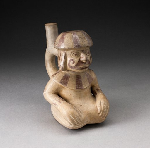 Handle Spout Vessel in the Form of Seated Man with Tatooed or Painted Face