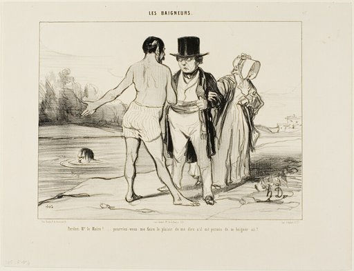 “Pardon me, Mayor.... would you please be so kind to tell me whether swimming is allowed here?,” plate 25 from Les Baigneurs