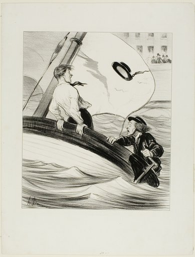 The Gust of Wind. “- Oh blast! I've lost my hat! - Don't worry.... since it is waterpoof.... you won't have a problem reclaiming it at Rouen!,” plate 17 from Les Canotiers Parisiens