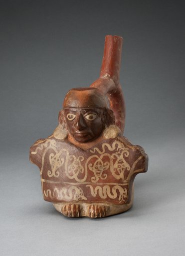 Stirrup Spout Vessel Depicting Man Holding Decorated Textile