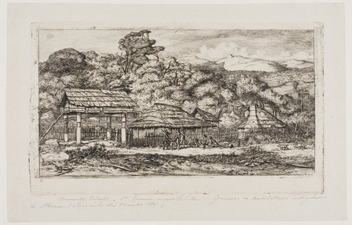 Native Barns and Huts at Akaroa, Banks' Peninsula, 1845