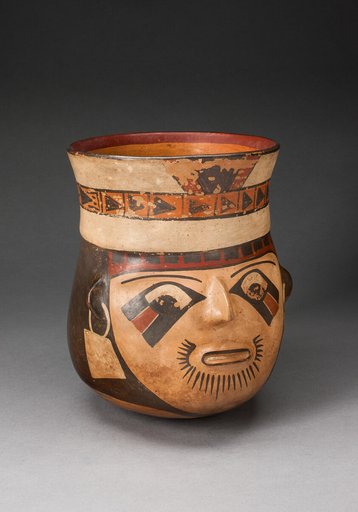 Jar in the Form of an Abstract Human Head with Face Painting