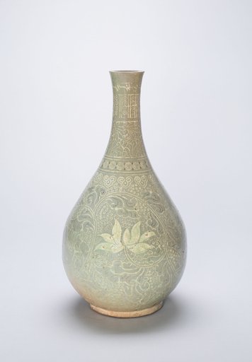 Bottle-Shaped Vase with Lotus Flowers and Stylized Scrolls