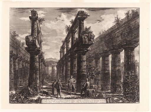 View of the Remains of the Two Rows of Columns in the Temple of Neptune which [originally] formed the colonnades along the sides of the cella, and supported the uppermost part of the roof, from Different views of Paestum