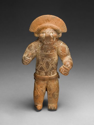 Masked Figurine with Boar Headdress, Possibly an Ocarina (Whistle)