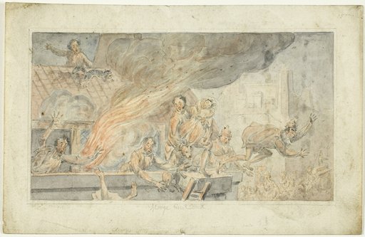 People Fleeing a Burning Building