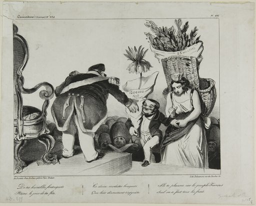 "From your obedient subjects receive on your day of honor these two modest bunches of flowers. They will make you rejoice, since the people of France alone has taken over the costs," plate 486
