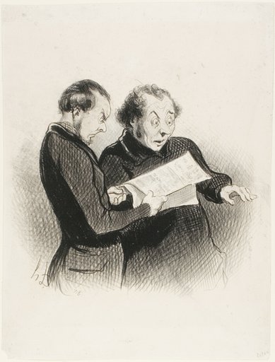 The Illustrated Rebus. “- Singular! I cannot guess the rebus in today's Charivari! - I think I have one word - I have several words - I have it all! I must run and tell my wife,” plate 39 from Les Beaux Jours De La Vie