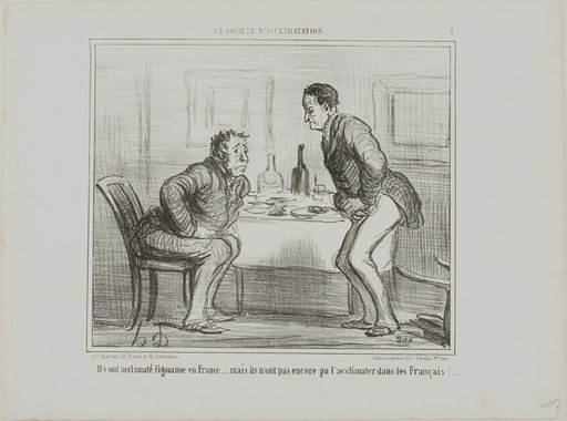 They succeeded in acclimatizing the Indian potato to the French climate, but it is still a problem to acclimatize the French to the Indian potoato!, plate 1 from La Société D'acclimatation