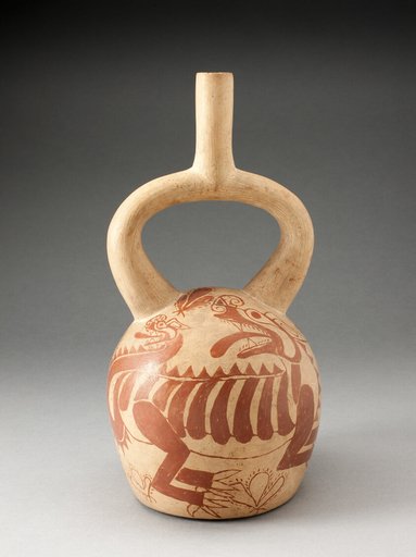 Stirrup Spout Vessel with Fineline Depiction of an Abstract Feline