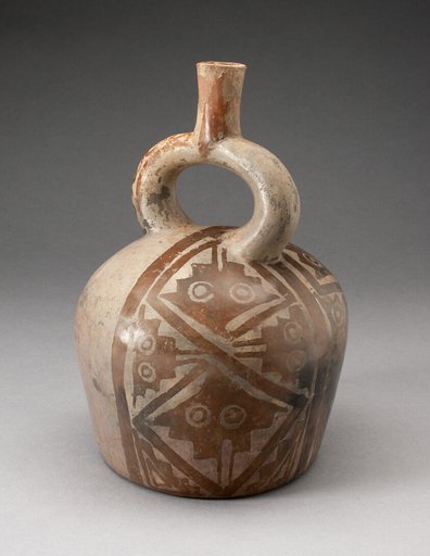 Stirrup Vessel with one Side Painted with Textile-Like Stepped Motif