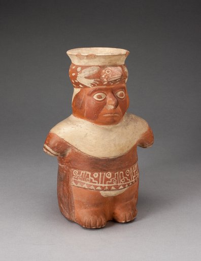 Jar in the Form of a Figure with Patterned Waistband and Lizard Headdress