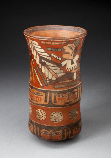 Beaker Depicting Rows of Figures with Weapons and Band of Human Faces