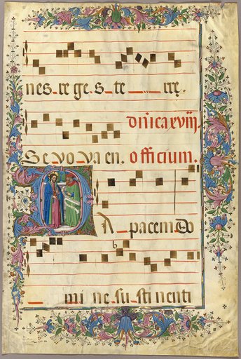 Page from a Choirbook with Christ and a Pharisee in a Historiated Initial “D”
