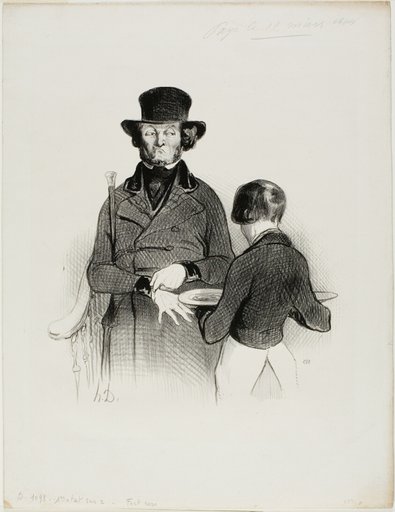 A Dinner at Véry's. “So what! I am having dinner by myself today... alright! But my wife gave me one Louis d'or and I still have... 60 centimes left,” plate 11 from Les Beaux Jours De La Vie