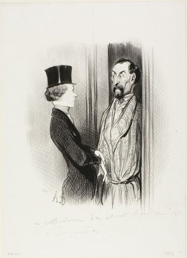 The Rendez-Vous. “- Madame Eudoxie Blancminet? - That's me, Monsieur... what can I do for you?,” plate 44 from Les Beaux Jours De La Vie
