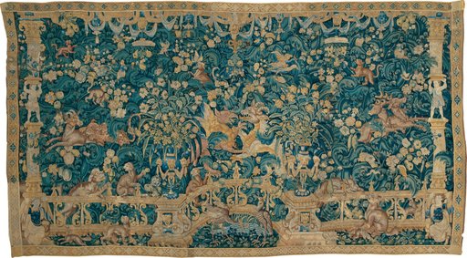 Large Leaf Verdure with Proscenium, Animals, and Birds