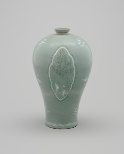 Plum Vase (Maebyeong) with Clouds, Cranes, and Children Motifs