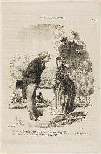 “- I am sorry that I did not recognize you right away. I could not distinguish you from all the other roses!,” plate 55 from Tout Ce Qu'on Voudra