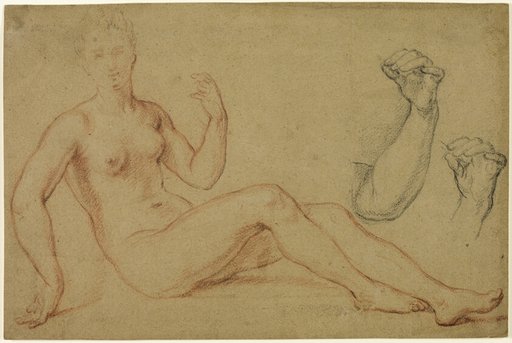 Seated Female Nude with Sketch of Hand and Sketch of Forearm