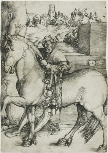 A Groom Bridling a Horse