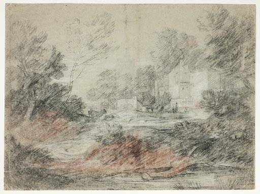 Landscape with Buildings by a Stream