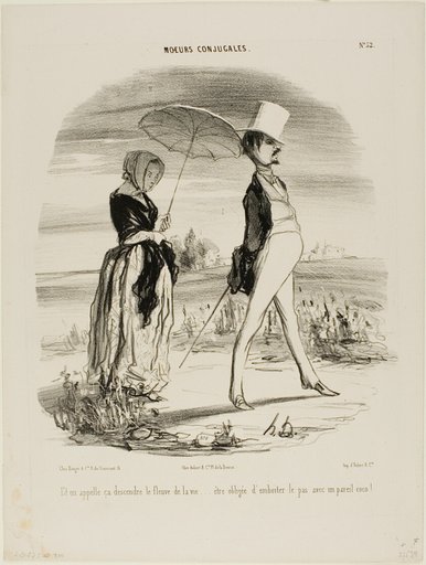 “So this is what's called following the stream of life..... to be compelled to march lockstep with such a fool!,” plate 52 from Moeurs Conjugales