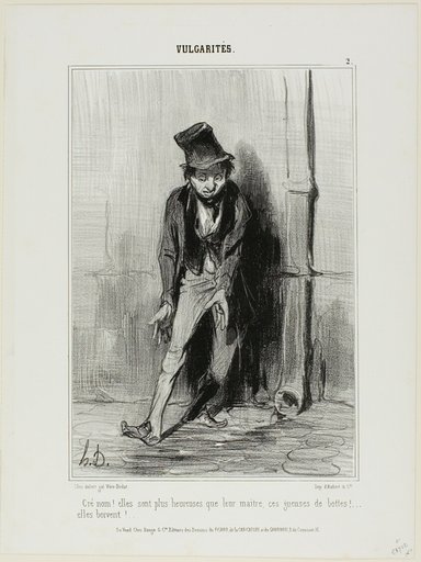 “Damn! They are happier than their master.... these bitches of boots... they drink!,” plate 2 from Vulgarités