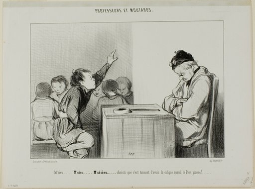 “Sir... Sir... Siiiirrrr... Christ, it's annoying to have a colic when the supervisor is supervising,” plate 13 from Professeurs Et Moutards