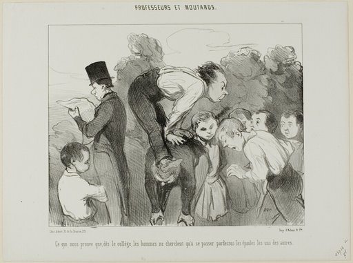 Which proves again that already since high school man supports himself on the shoulders of his kin in order to advance in life, plate 30 from Professeurs Et Moutards