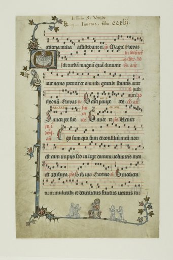 Abraham Drawing the Children of Israel to His Breast, and Christ with Kneeling Monks, from an Antiphonary
