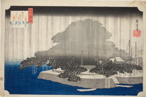 Night Rain at Karasaki (Karasaki no yau), from the series "Eight Views of Omi (Omi hakkei no uchi)"
