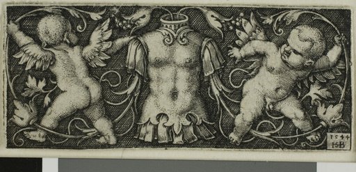 Ornament with Armor and Two Genii, from Four Vignettes