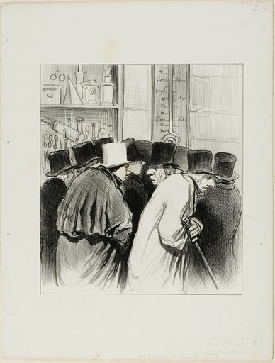 "The thermometer of the engineer Chevalier was right... at 10 degrees the large rivers as well as the noses have cought a cold... just imagine that it might take three weeks for my nose to thaw!...," plate 5 from Paris L'hiver