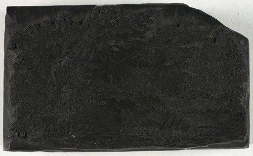 Woodblock for Man Fishing Under a Tree with Waterfall