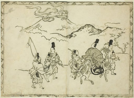 Narihira's Eastern Journey, from the illustrated book "Panorama of Paintings on Screens and Hanging Scrolls (Byobu kakemono ekagami)"